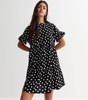 New Look Black Spot Jersey Frill Sleeve Tiered Mini Smock Dress